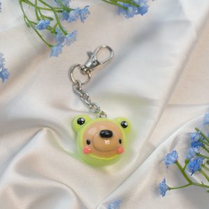 Froggy Bear Head Clay Keychain